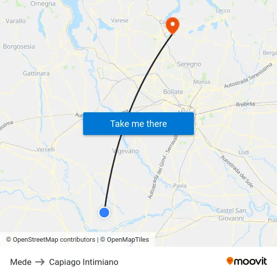 Mede to Capiago Intimiano map
