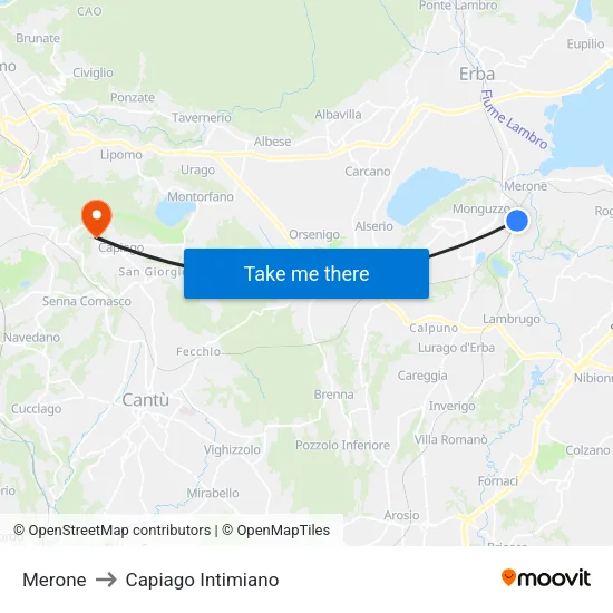 Merone to Capiago Intimiano map