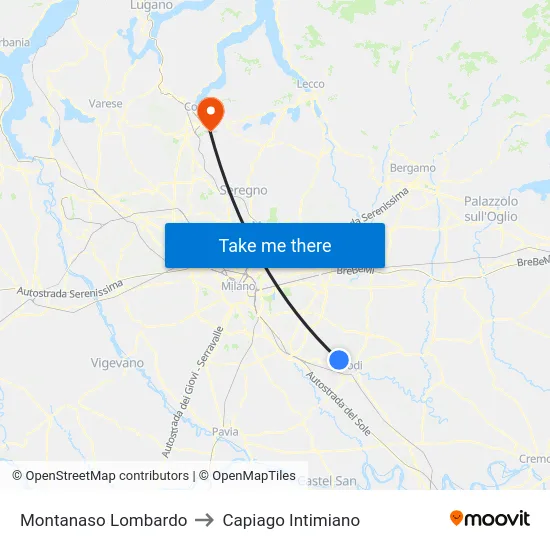 Montanaso Lombardo to Capiago Intimiano map