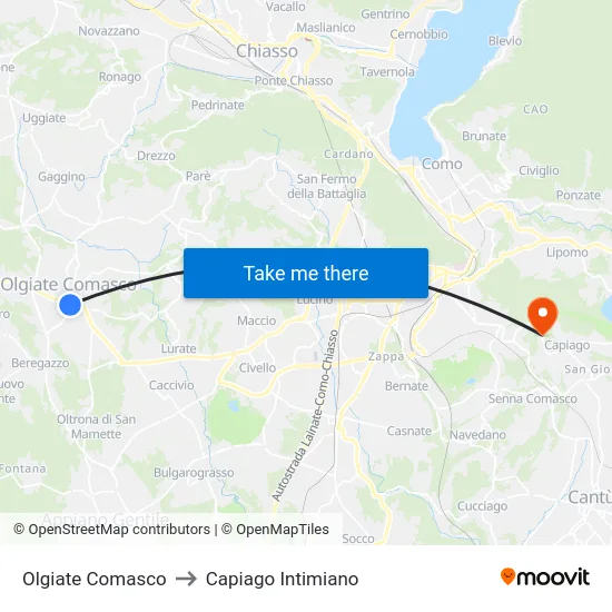 Olgiate Comasco to Capiago Intimiano map