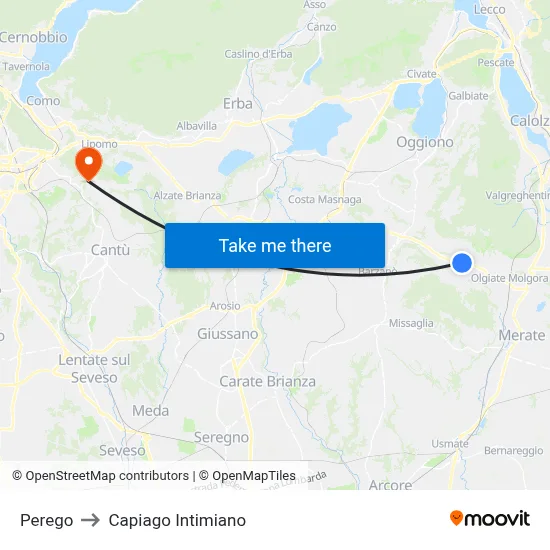 Perego to Capiago Intimiano map
