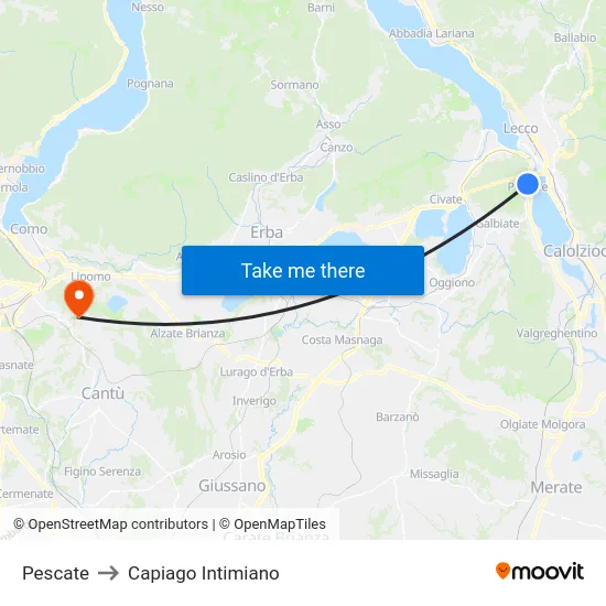 Pescate to Capiago Intimiano map