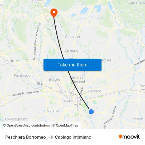 Peschiera Borromeo to Capiago Intimiano map