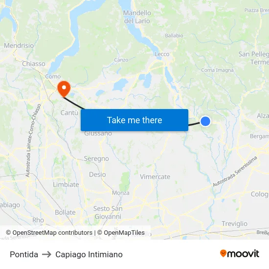 Pontida to Capiago Intimiano map