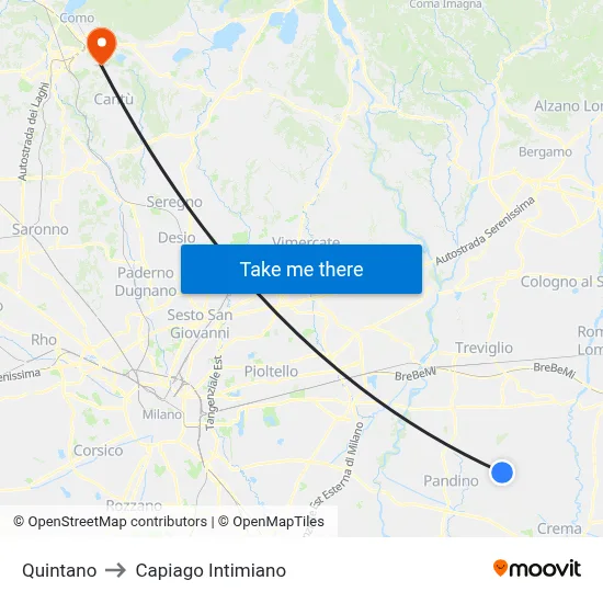 Quintano to Capiago Intimiano map