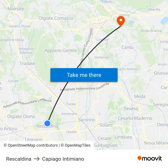 Rescaldina to Capiago Intimiano map