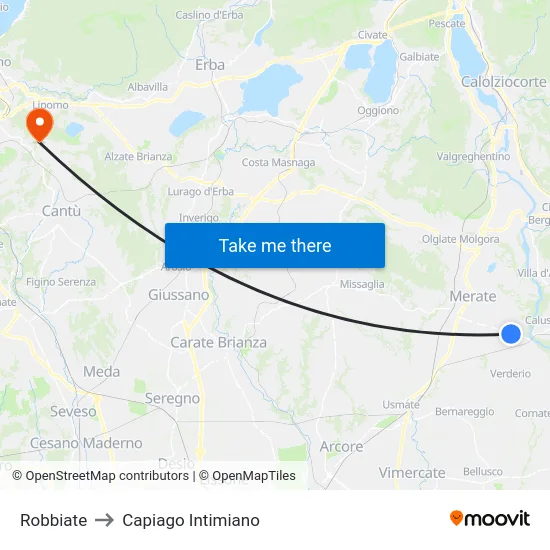 Robbiate to Capiago Intimiano map