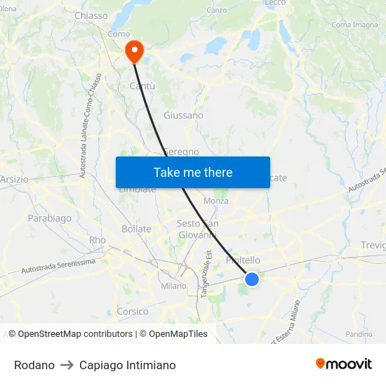 Rodano to Capiago Intimiano map