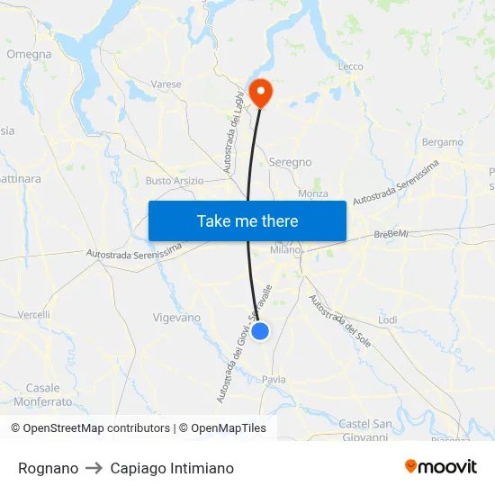 Rognano to Capiago Intimiano map