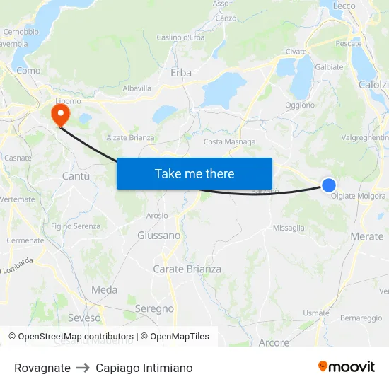 Rovagnate to Capiago Intimiano map