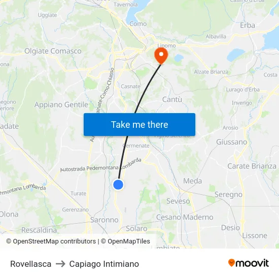 Rovellasca to Capiago Intimiano map
