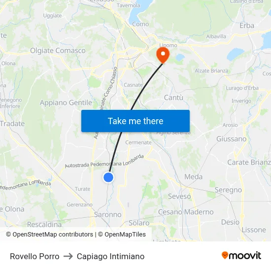 Rovello Porro to Capiago Intimiano map