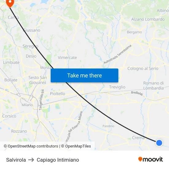 Salvirola to Capiago Intimiano map