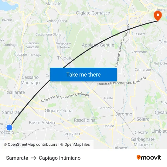 Samarate to Capiago Intimiano map