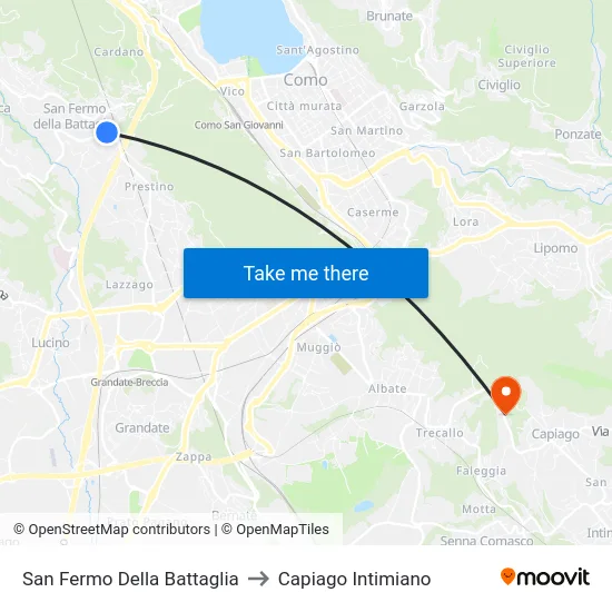San Fermo Della Battaglia to Capiago Intimiano map