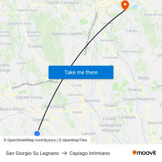 San Giorgio Su Legnano to Capiago Intimiano map