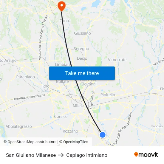 San Giuliano Milanese to Capiago Intimiano map