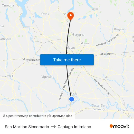 San Martino Siccomario to Capiago Intimiano map