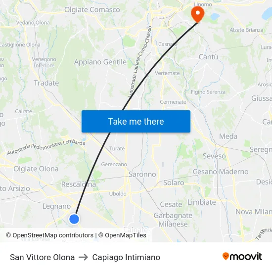 San Vittore Olona to Capiago Intimiano map