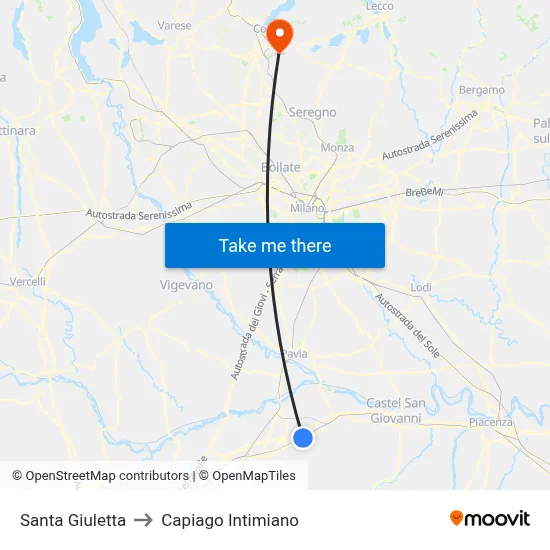 Santa Giuletta to Capiago Intimiano map
