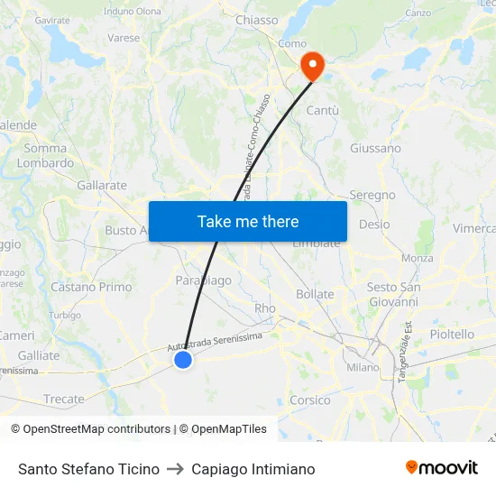 Santo Stefano Ticino to Capiago Intimiano map