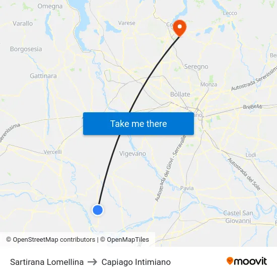 Sartirana Lomellina to Capiago Intimiano map