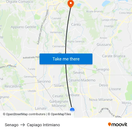 Senago to Capiago Intimiano map