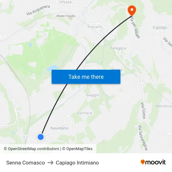 Senna Comasco to Capiago Intimiano map