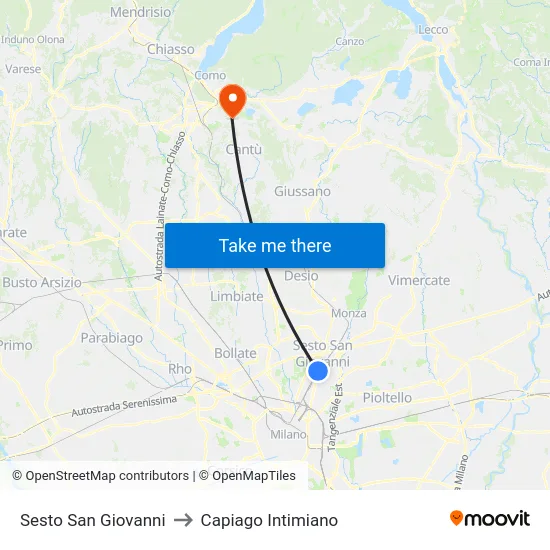 Sesto San Giovanni to Capiago Intimiano map