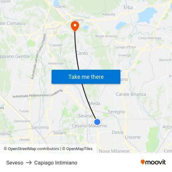 Seveso to Capiago Intimiano map