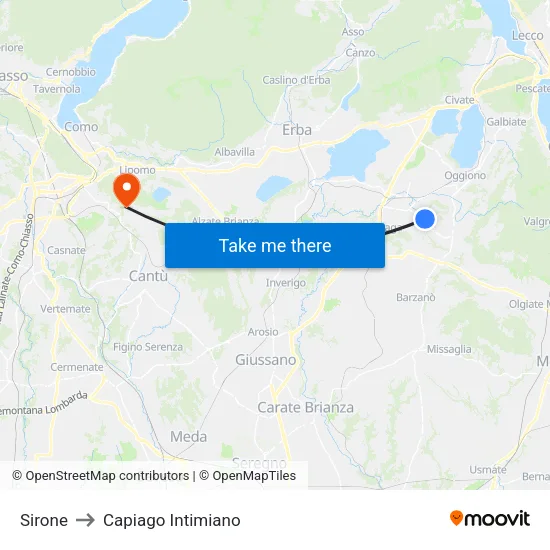 Sirone to Capiago Intimiano map