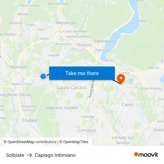 Solbiate to Capiago Intimiano map