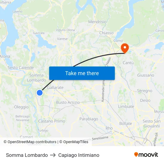 Somma Lombardo to Capiago Intimiano map