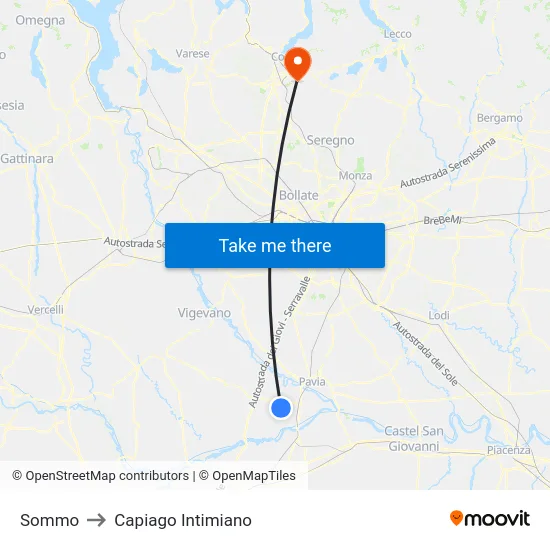 Sommo to Capiago Intimiano map