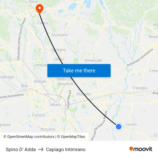 Spino D' Adda to Capiago Intimiano map