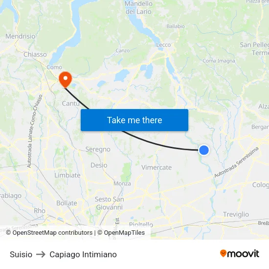Suisio to Capiago Intimiano map
