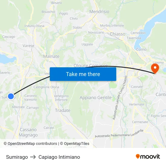 Sumirago to Capiago Intimiano map