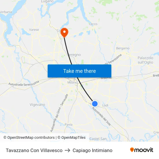 Tavazzano Con Villavesco to Capiago Intimiano map