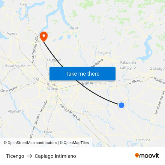 Ticengo to Capiago Intimiano map