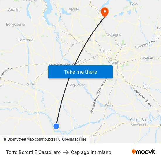 Torre Beretti e Castellaro to Capiago Intimiano map