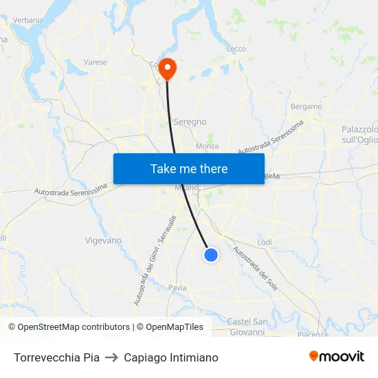 Torrevecchia Pia to Capiago Intimiano map