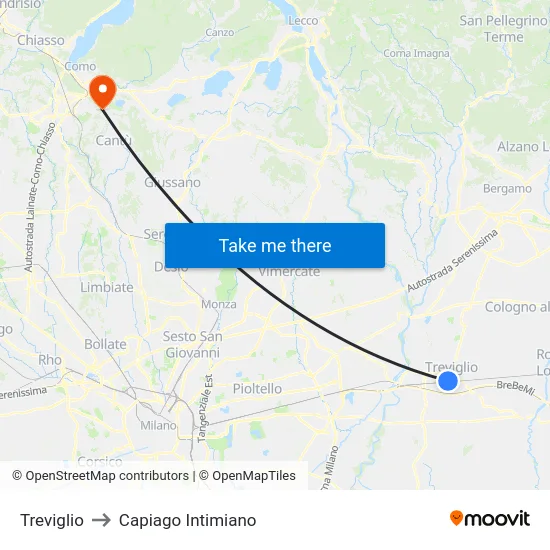 Treviglio to Capiago Intimiano map