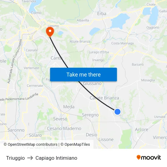 Triuggio to Capiago Intimiano map