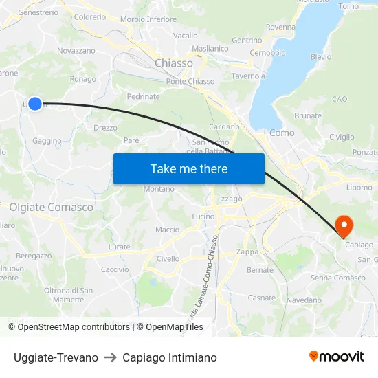 Uggiate-Trevano to Capiago Intimiano map