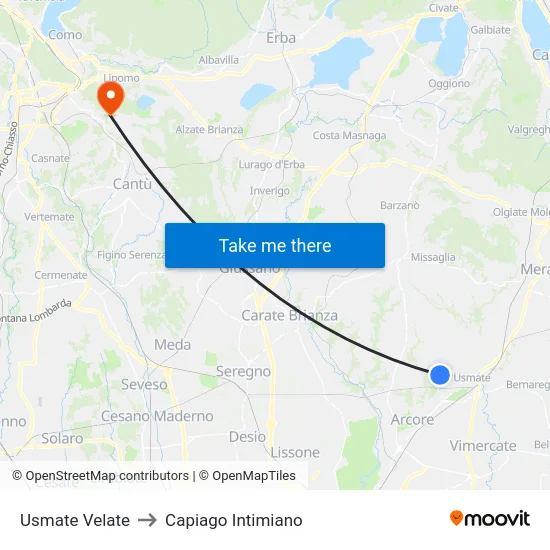 Usmate Velate to Capiago Intimiano map