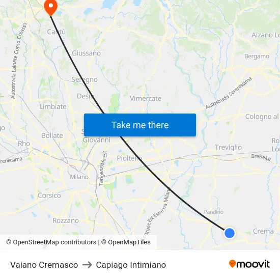 Vaiano Cremasco to Capiago Intimiano map