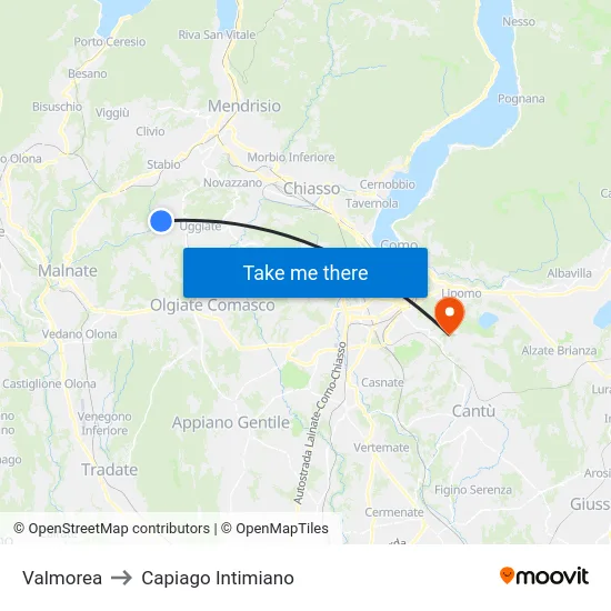 Valmorea to Capiago Intimiano map