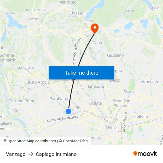 Vanzago to Capiago Intimiano map