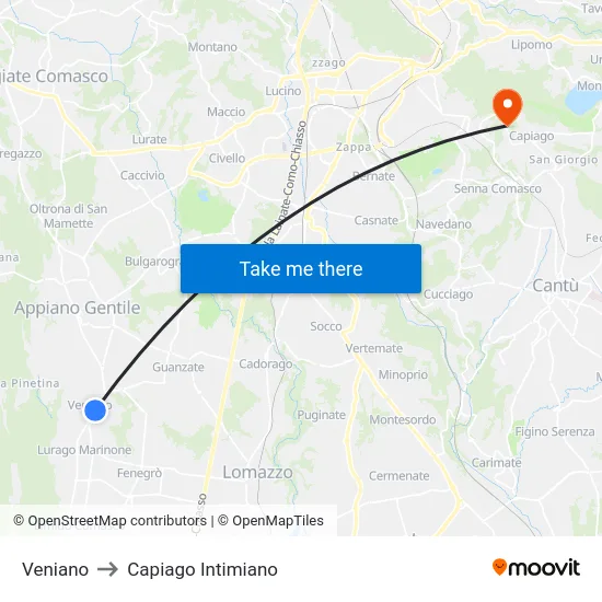 Veniano to Capiago Intimiano map