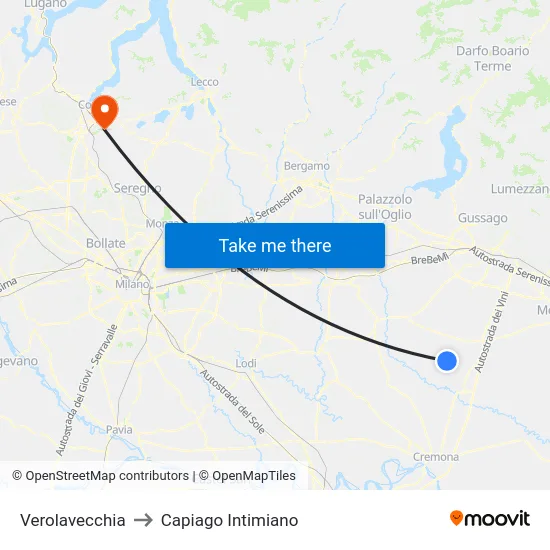Verolavecchia to Capiago Intimiano map